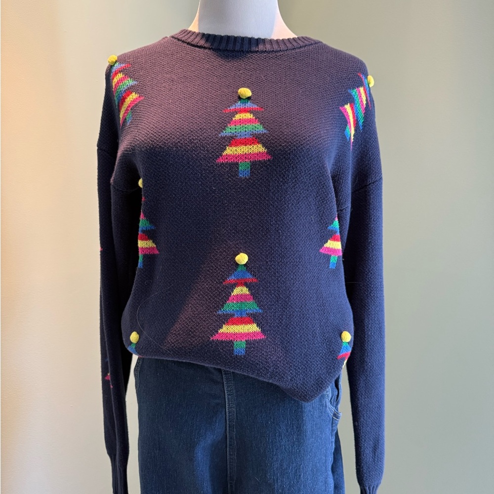 Modcloth Navy Festive Tree Sweater